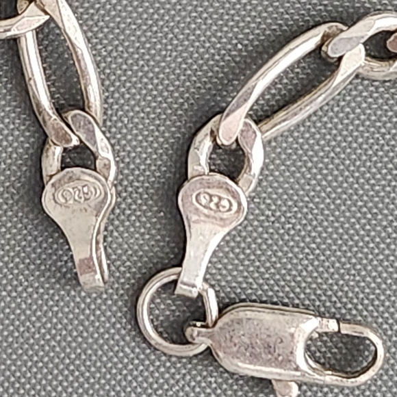 20" Length 925 Sterling Silver Figaro Chain Men's Necklace, - Picture 9 of 11